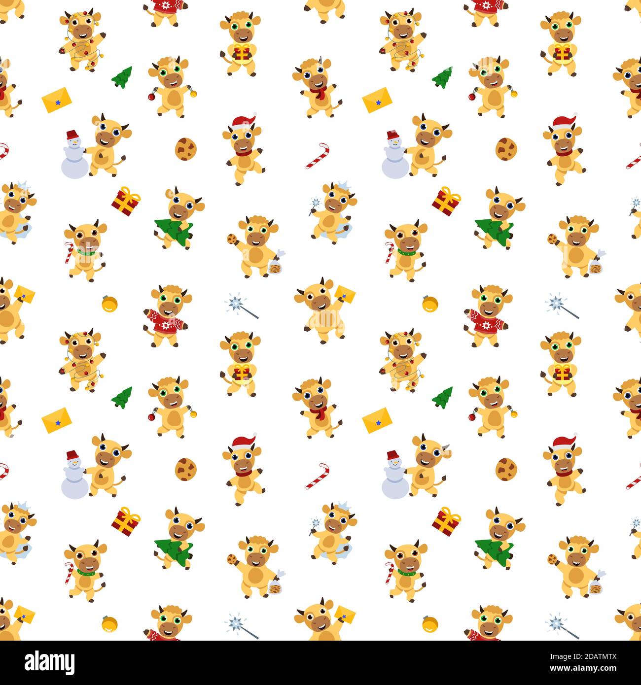 seamless pattern new year bulls, simple vector illustration Stock Vector