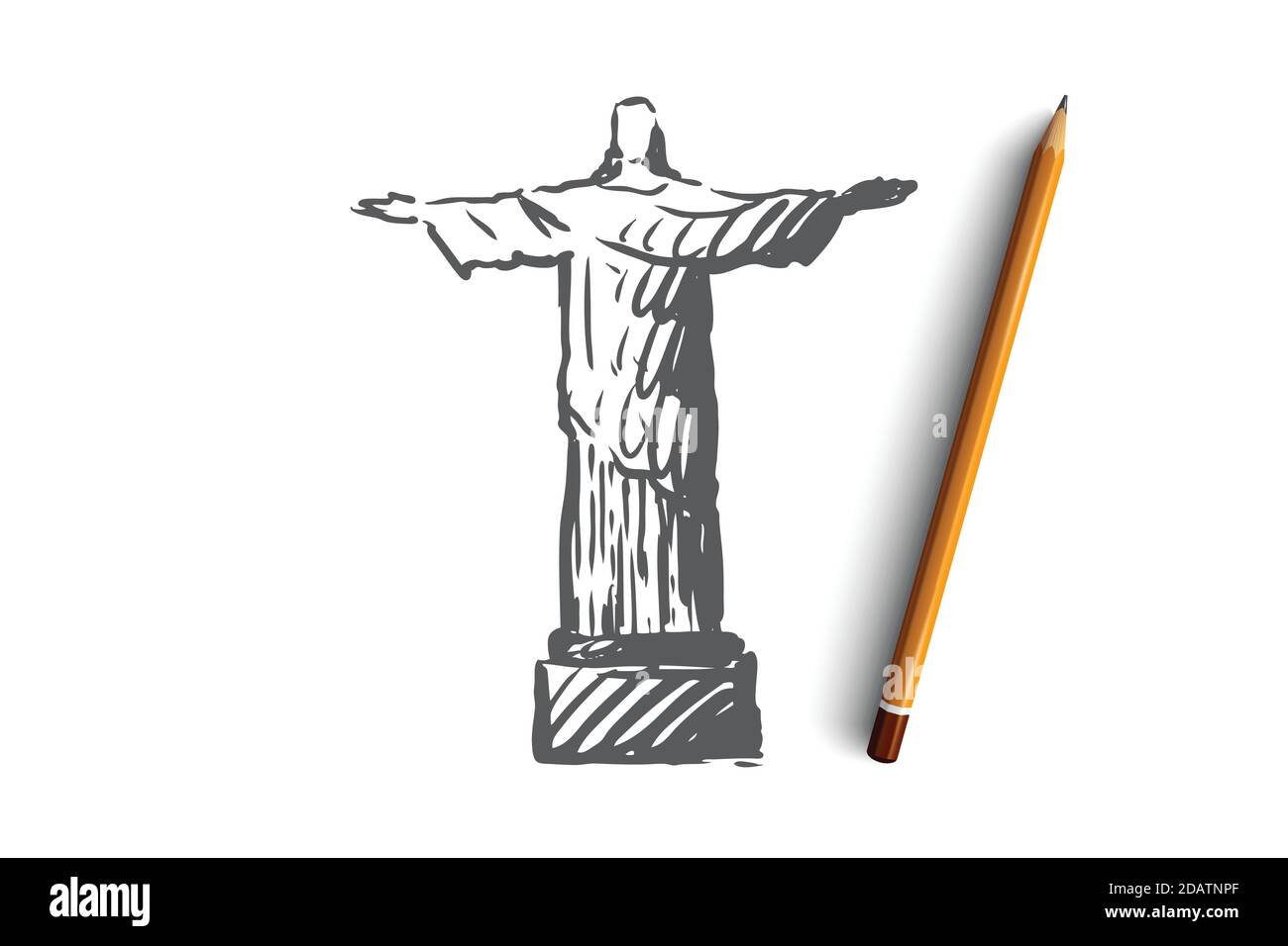 Jesus, statue, monument, religion, Christ concept. Hand drawn isolated