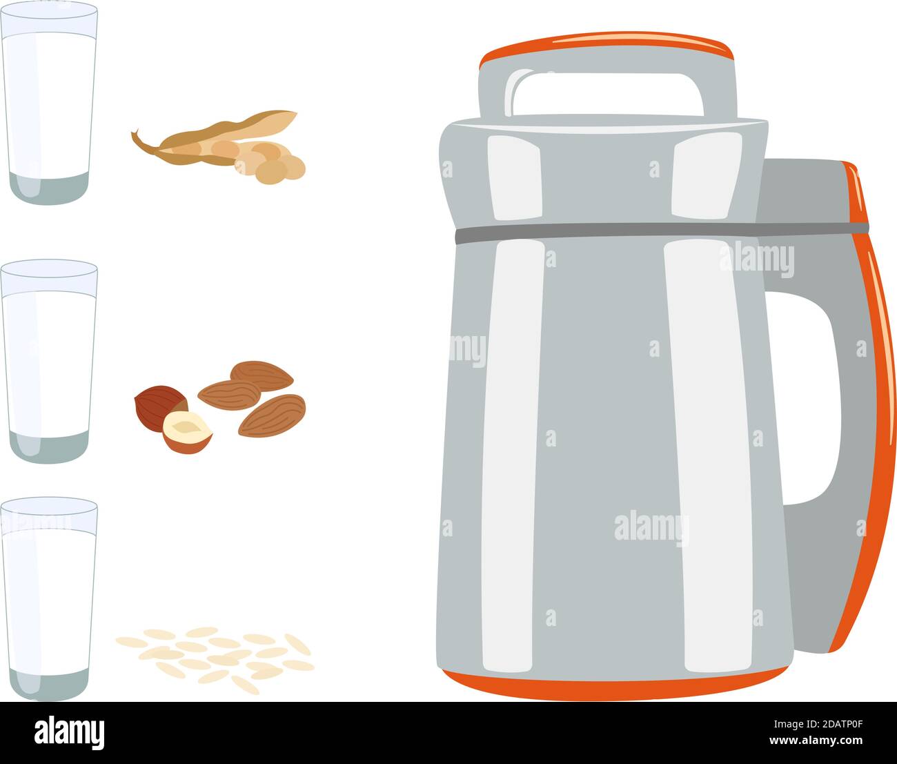 soy milk maker,glasses of nut milk and rice vector illustration Stock