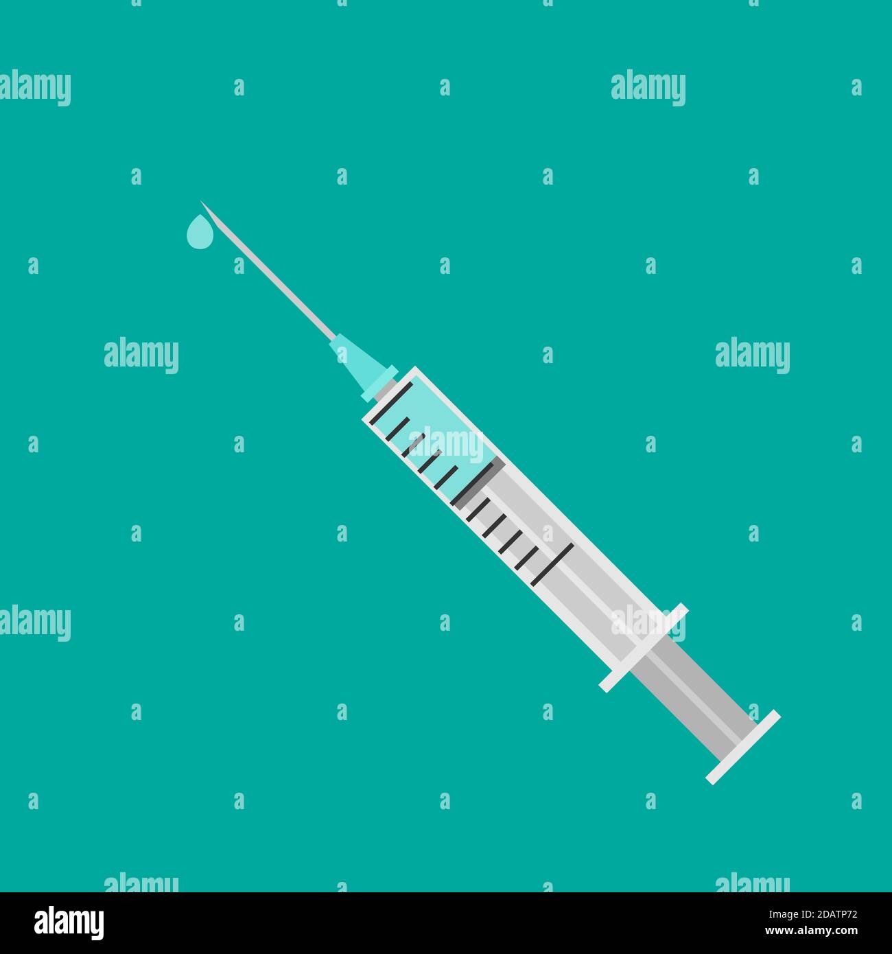 Medical syringe with a droplet of vaccine on blue background. vector ...