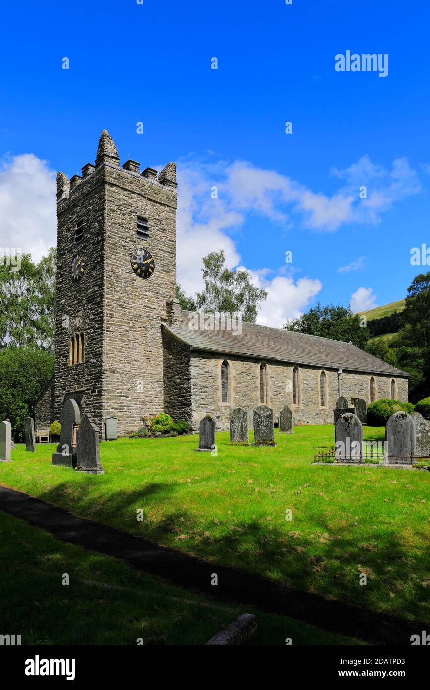 Summer view of Jesus Church, Troutbeck village, Kirkstone pass, Lake District National Park, Cumbria, England, UK Stock Photo