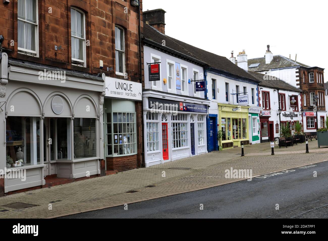 View of shops and architecture in Penrith town centre, Cumbria, England
