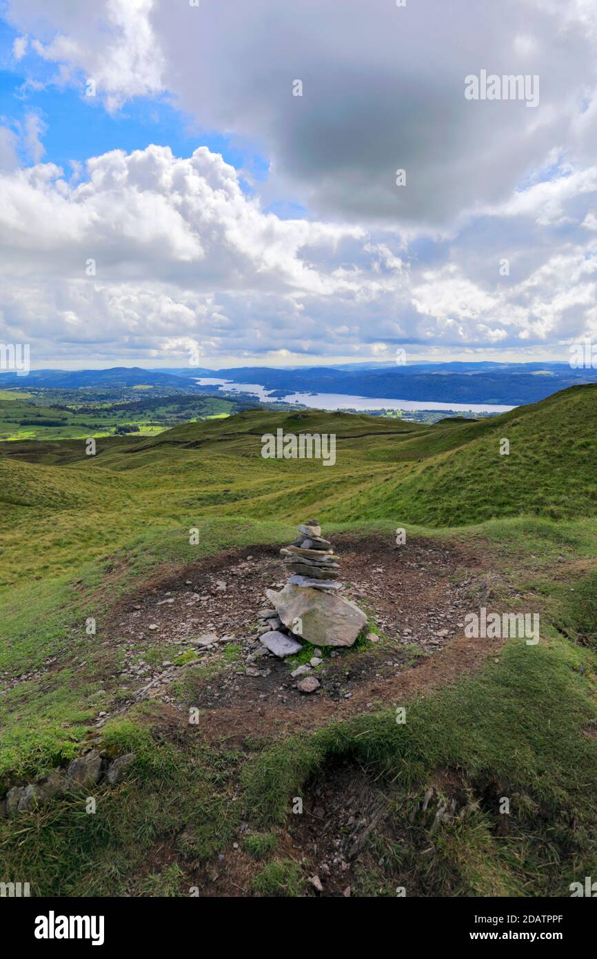 The Summit Cairn of Sour Howes fell, Troutbeck village, Kirkstone pass, Lake District National Park, Cumbria, England, UK Sour Howes fell is one of th Stock Photo