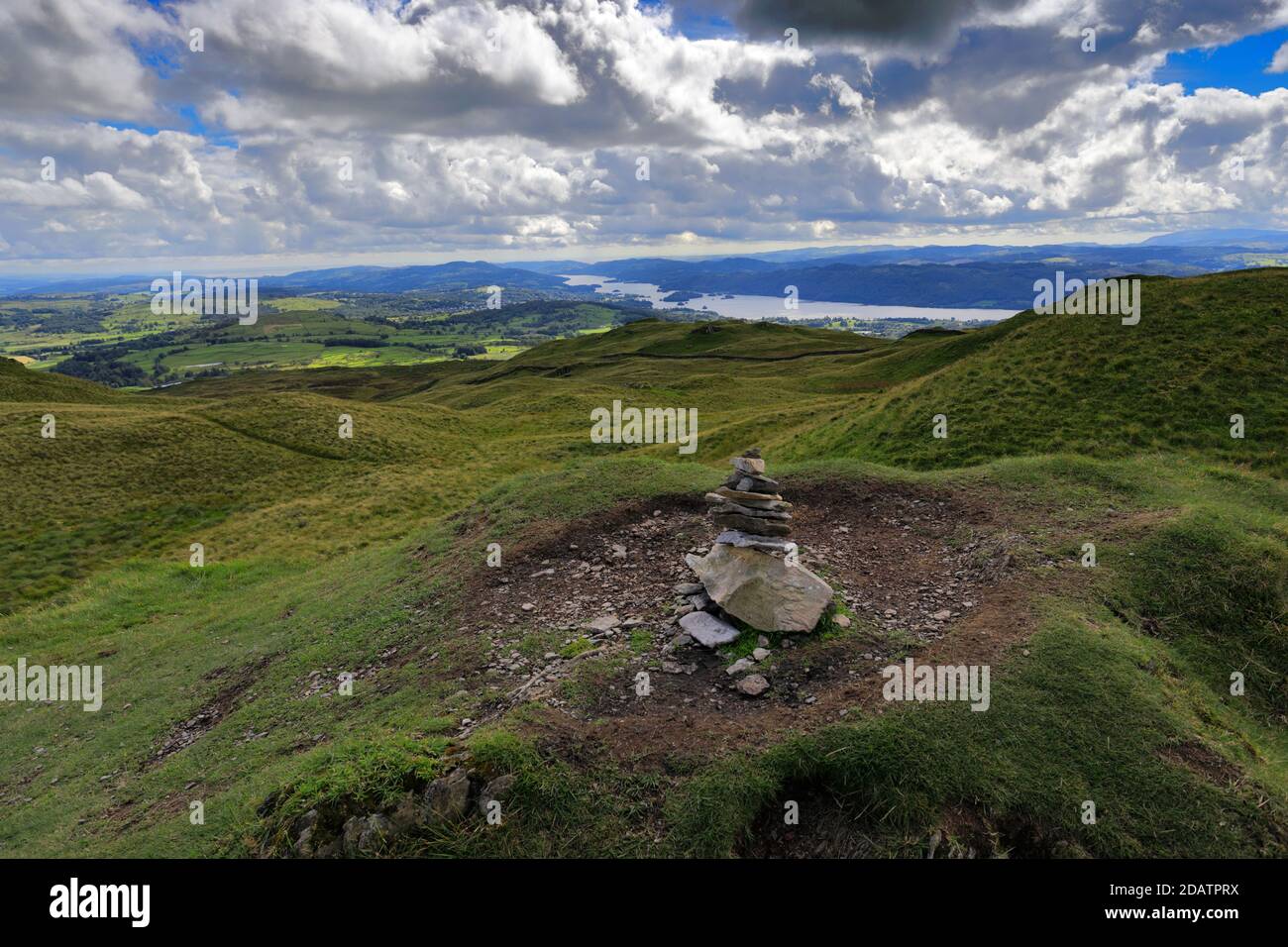 The Summit Cairn of Sour Howes fell, Troutbeck village, Kirkstone pass, Lake District National Park, Cumbria, England, UK Sour Howes fell is one of th Stock Photo