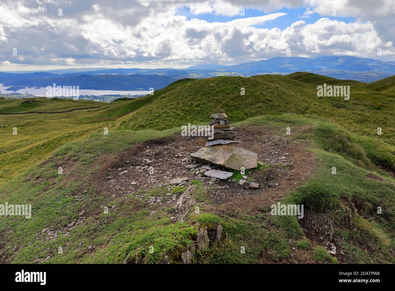 The Summit Cairn of Sour Howes fell, Troutbeck village, Kirkstone pass, Lake District National Park, Cumbria, England, UK Sour Howes fell is one of th Stock Photo