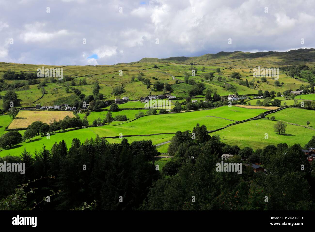 Summer view over Troutbeck village, Troutbeck valley, Kirkstone pass