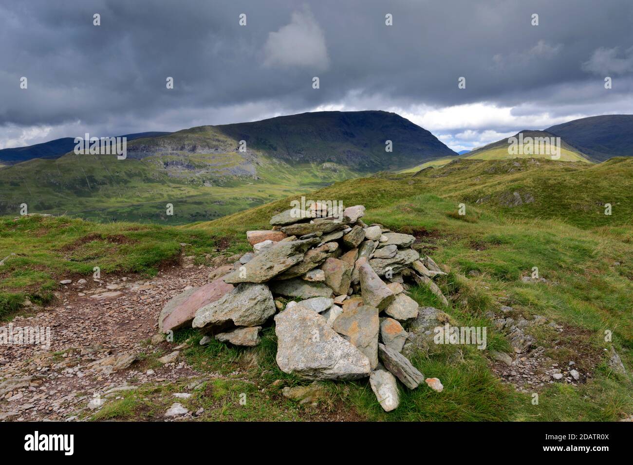 The Summit Cairn of Wansfell fell, Troutbeck village, Kirkstone pass, Lake District National Park, Cumbria, England, UK Wansfell fell is one of the 21 Stock Photo