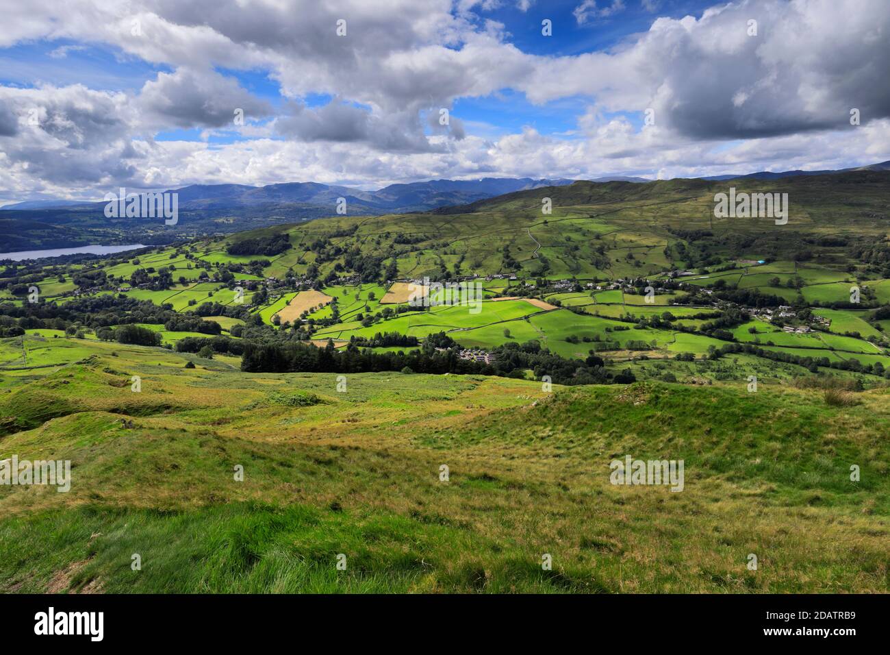 Summer view over Troutbeck village, Troutbeck valley, Kirkstone pass, Lake District National Park, Cumbria, England, UK Stock Photo