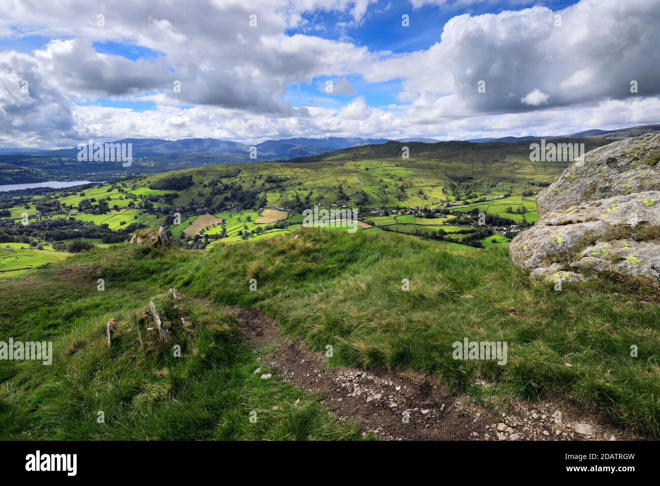 Summer view over Troutbeck village, Troutbeck valley, Kirkstone pass, Lake District National Park, Cumbria, England, UK Stock Photo