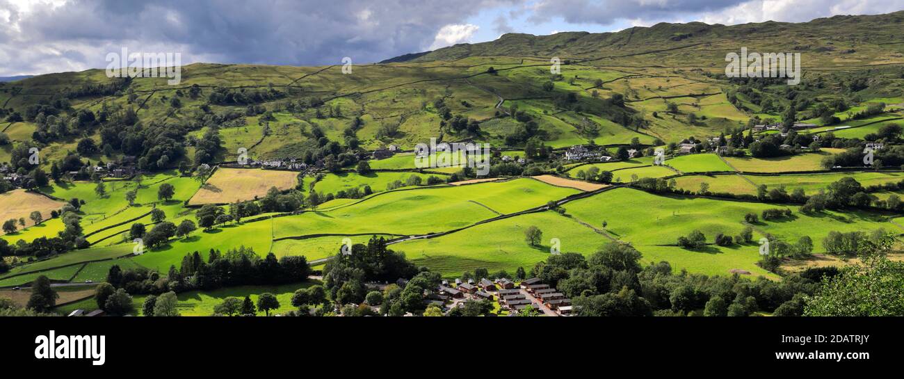Summer view over Troutbeck village, Troutbeck valley, Kirkstone pass, Lake District National Park, Cumbria, England, UK Stock Photo