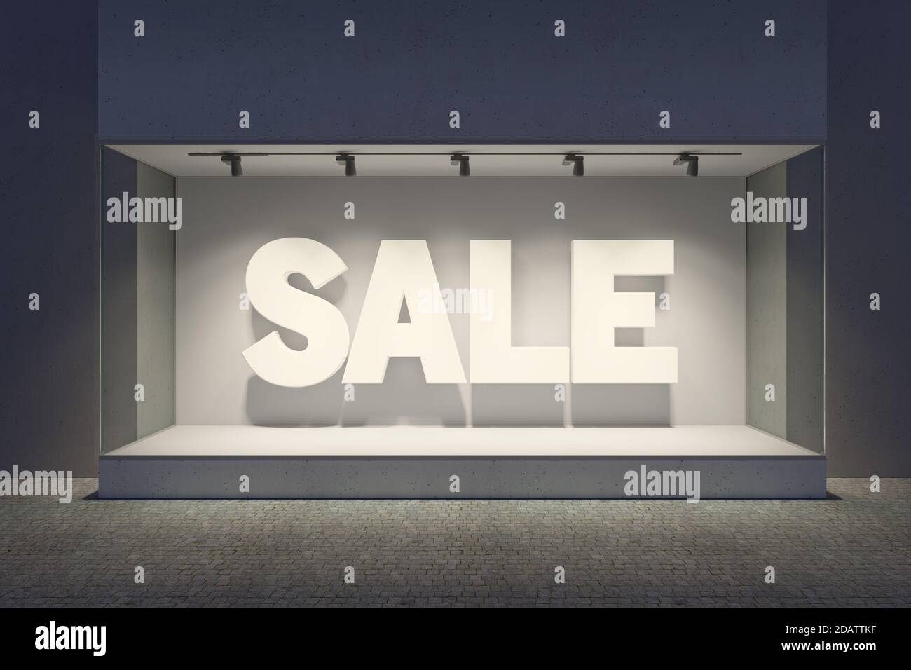 Shop Showcase With Sale Banner In Night 3d Rendering Stock Photo Alamy