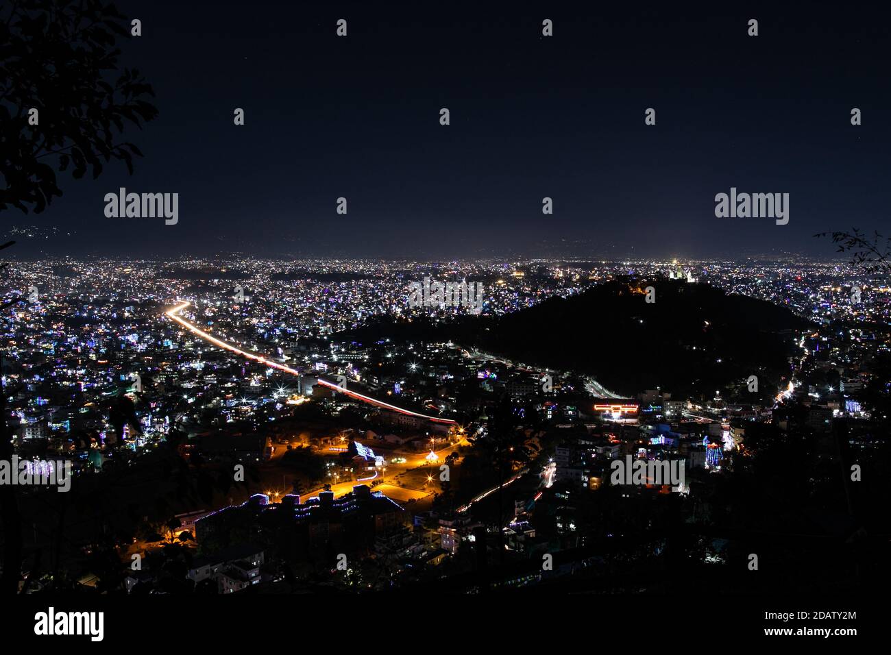 Lights illuminate Kathmandu valley during the Tihar festival, also