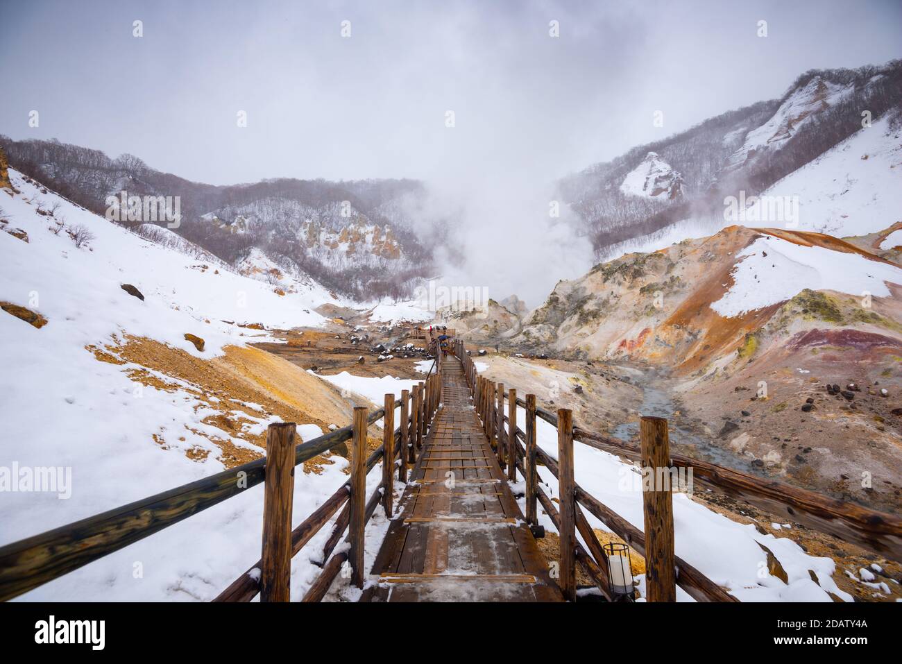 Noboribetsu, Hokkaido, Japan hot springs landscape during winter. Stock Photo