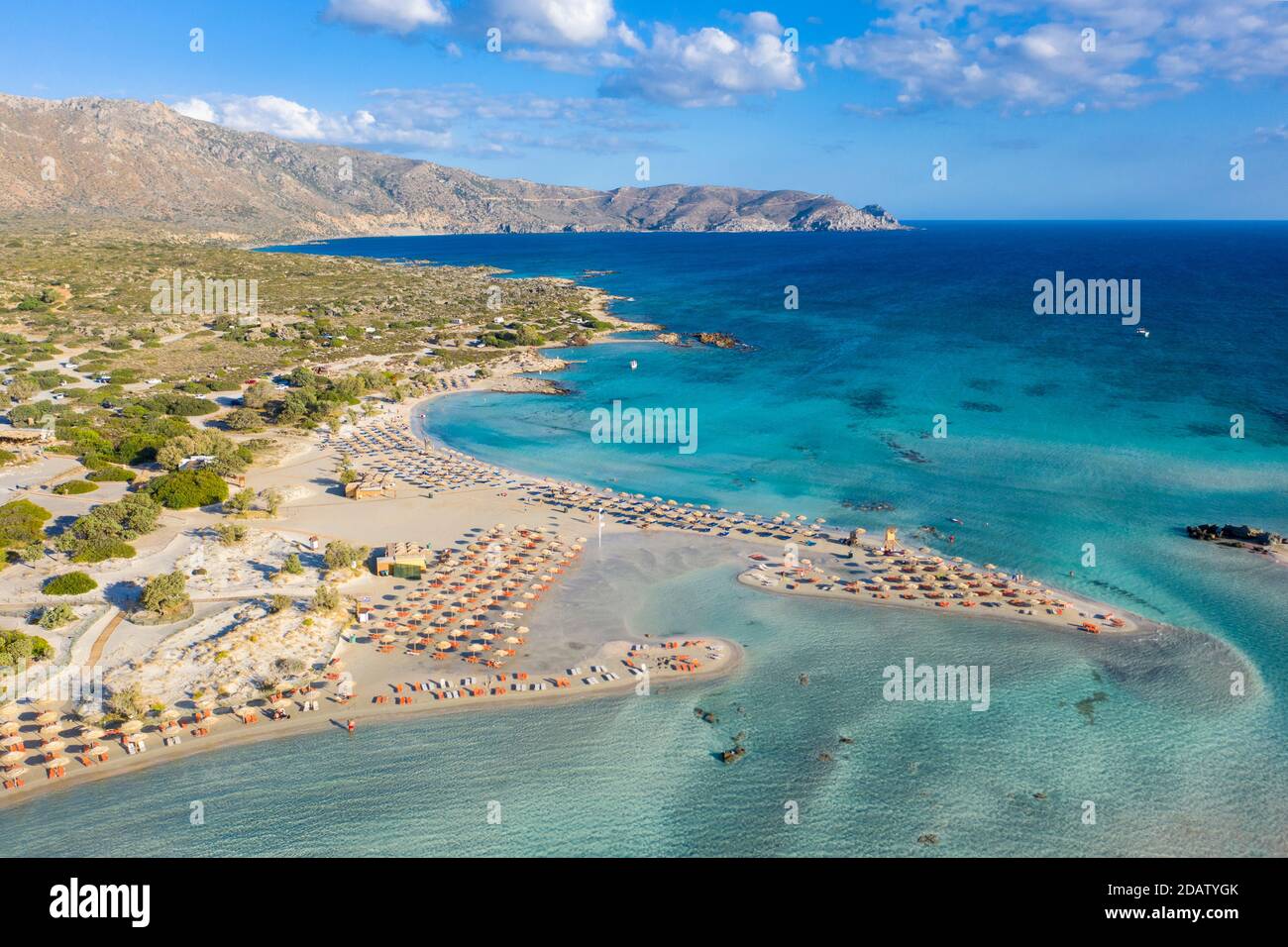 Aerial view of Elafonisi Beach, one of the most popular tourist destinations in the southwest of Crete, Greece Stock Photo