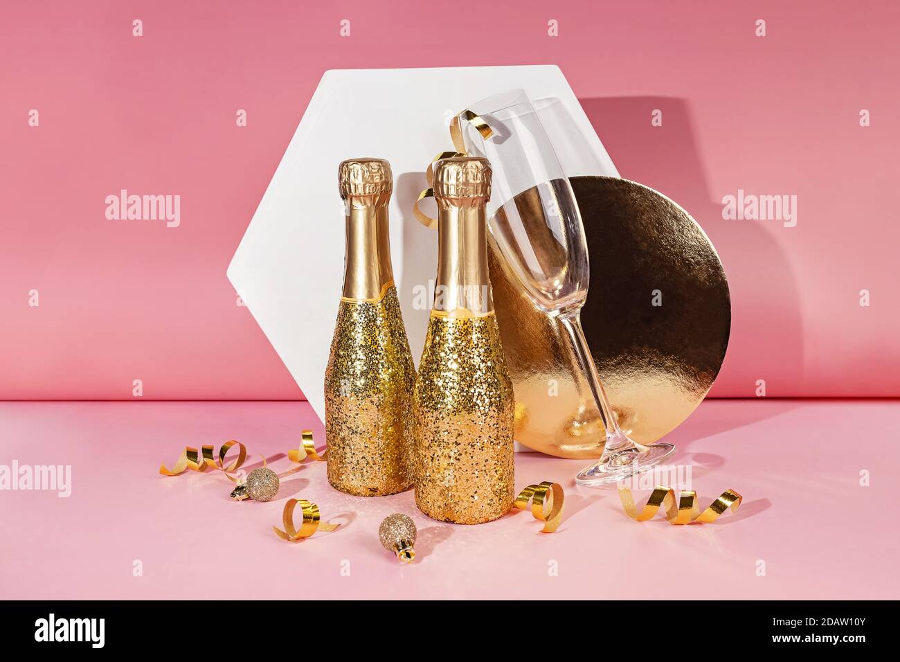 Creative still life composition with mini bottles of champagne Stock Photo