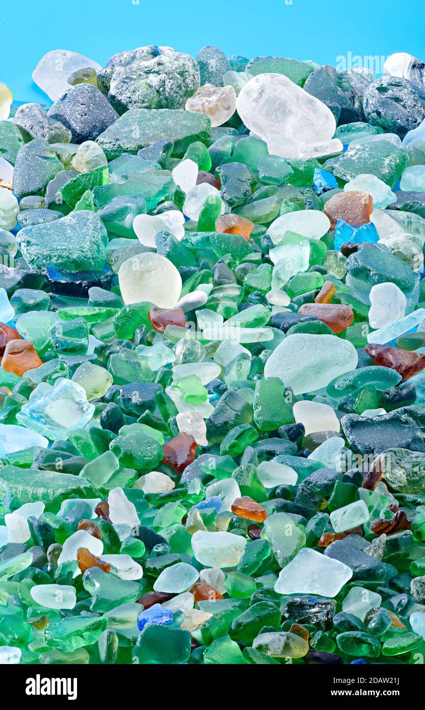 Group of glass stones of all sizes and colors, vertical cut Stock Photo