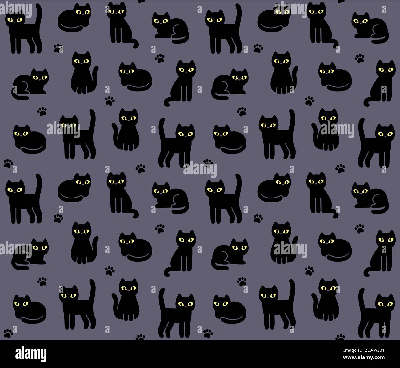 Black cat seamless pattern. Dark Halloween background. Stock Vector