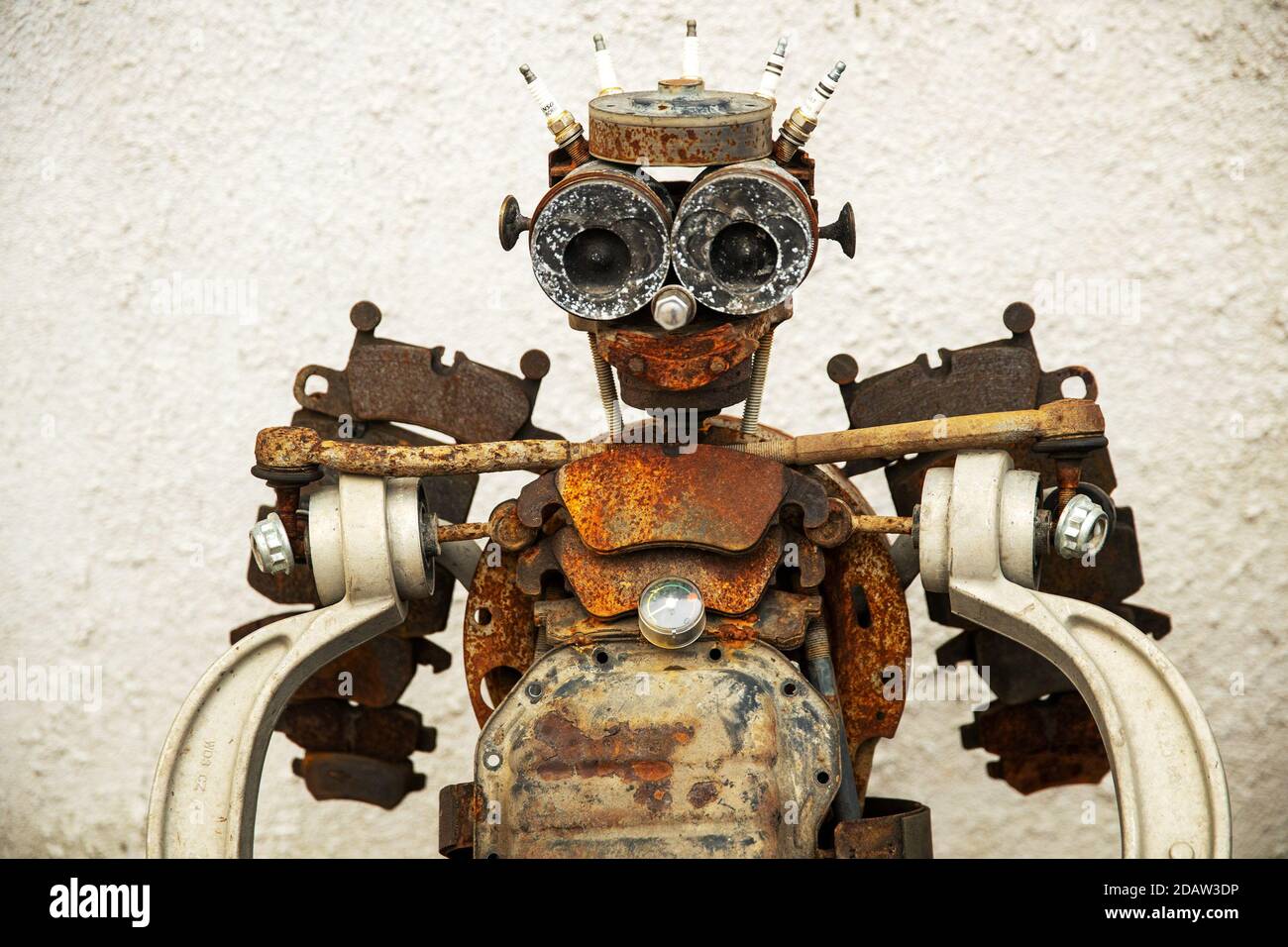 Russia. Vyborg. 10.10.2020 Statue of a robot assembled from auto parts Stock Photo