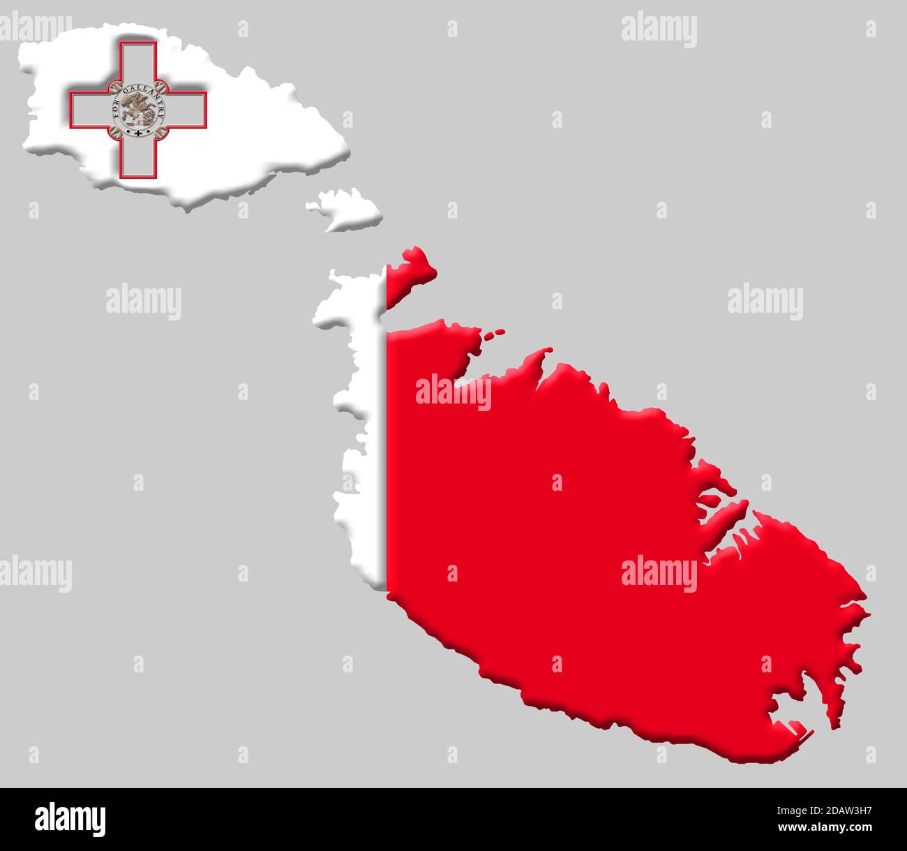 3D map of Malta with colours of the Maltese national flag Stock Photo