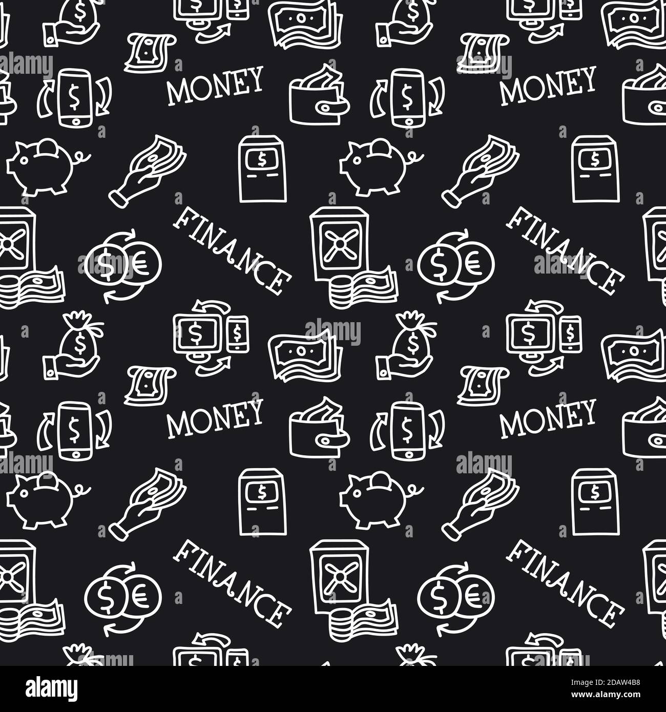 illustration of the business finance seamless pattern black and white ...