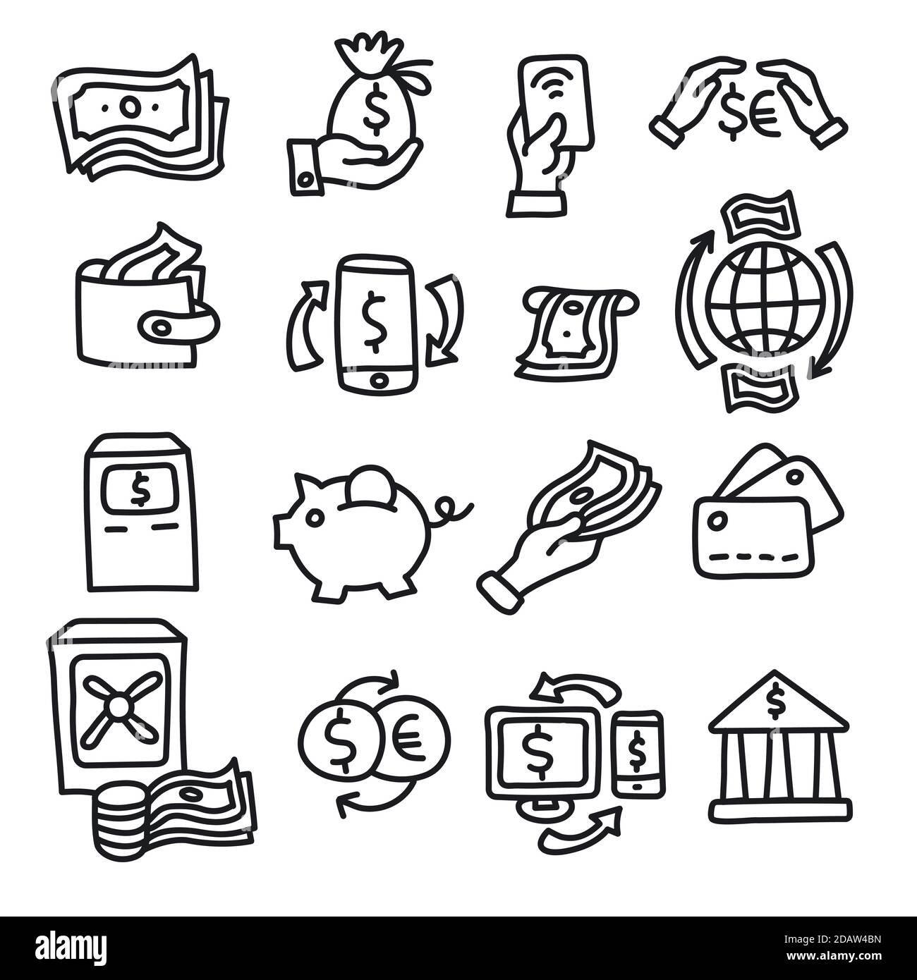 illustration of the finance and banking outline icons Stock Vector ...