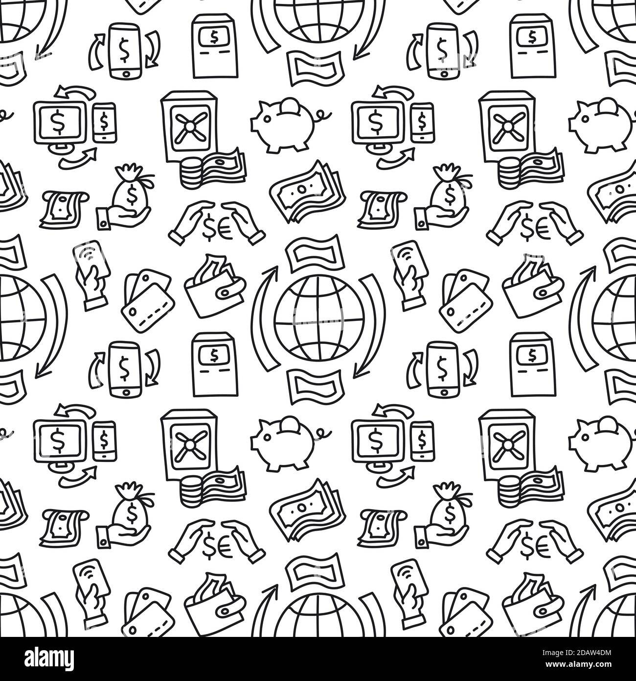 illustration of the business finance seamless pattern black and white ...