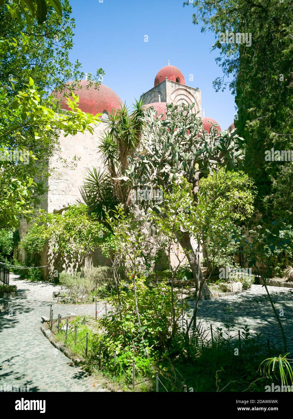 Palermo, Italy, july 2020. The mediterranean garden of the St. Jhon's of the Eremits churc. Stock Photo