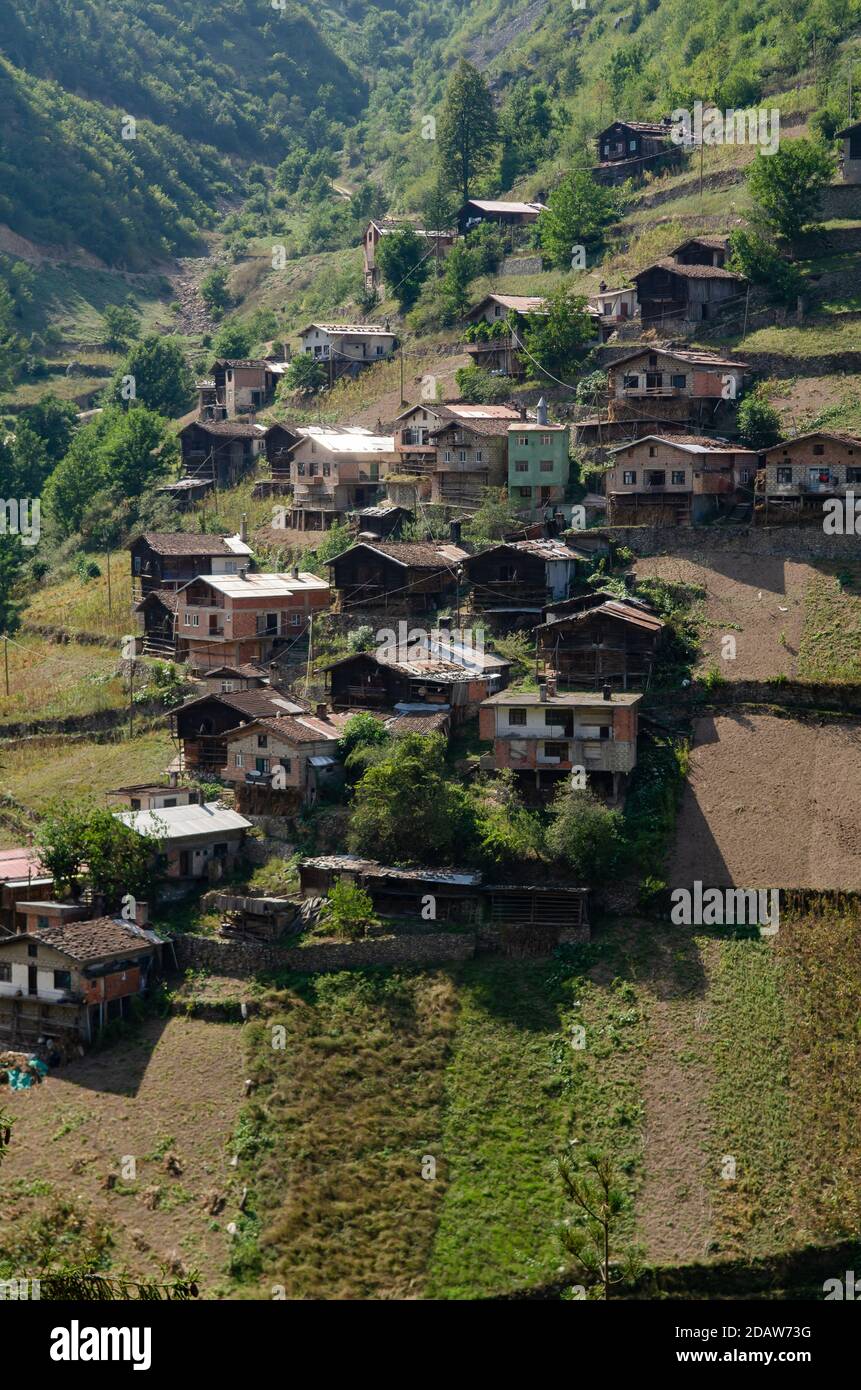 View of traditional Turkish farm houses in the Pontic mountains near