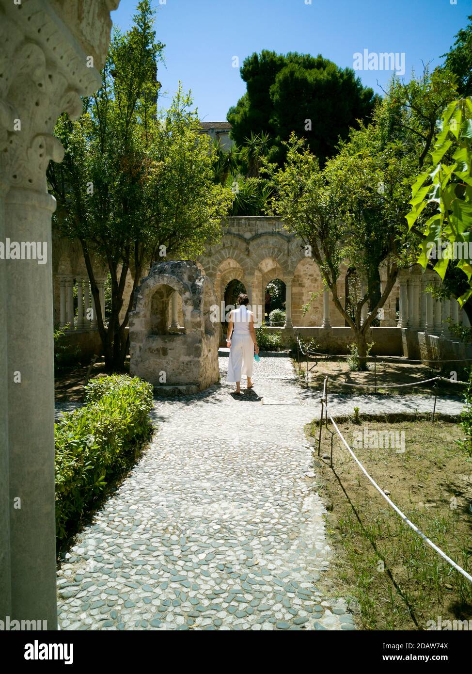 Palermo, Italy, july 2020. The cloister of the Unesco 'Chiesa di San Giovanni degli Eremiti' an old arab-norman styled church Stock Photo