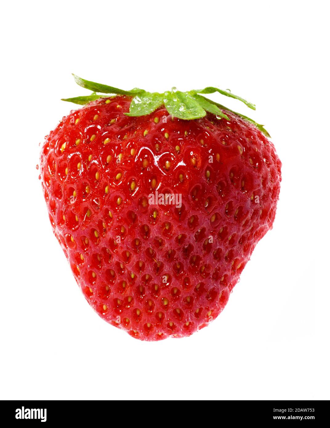 A big strawberry with green leaf, on a white background. Stock Photo