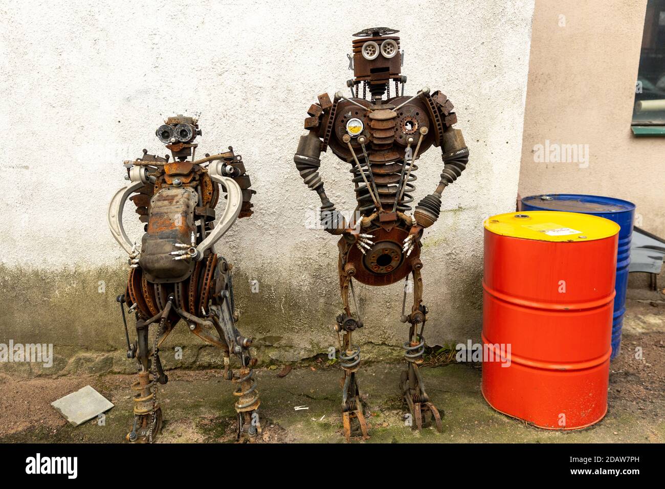 Russia. Vyborg. 10.10.2020 Statue of a robot assembled from auto parts Stock Photo