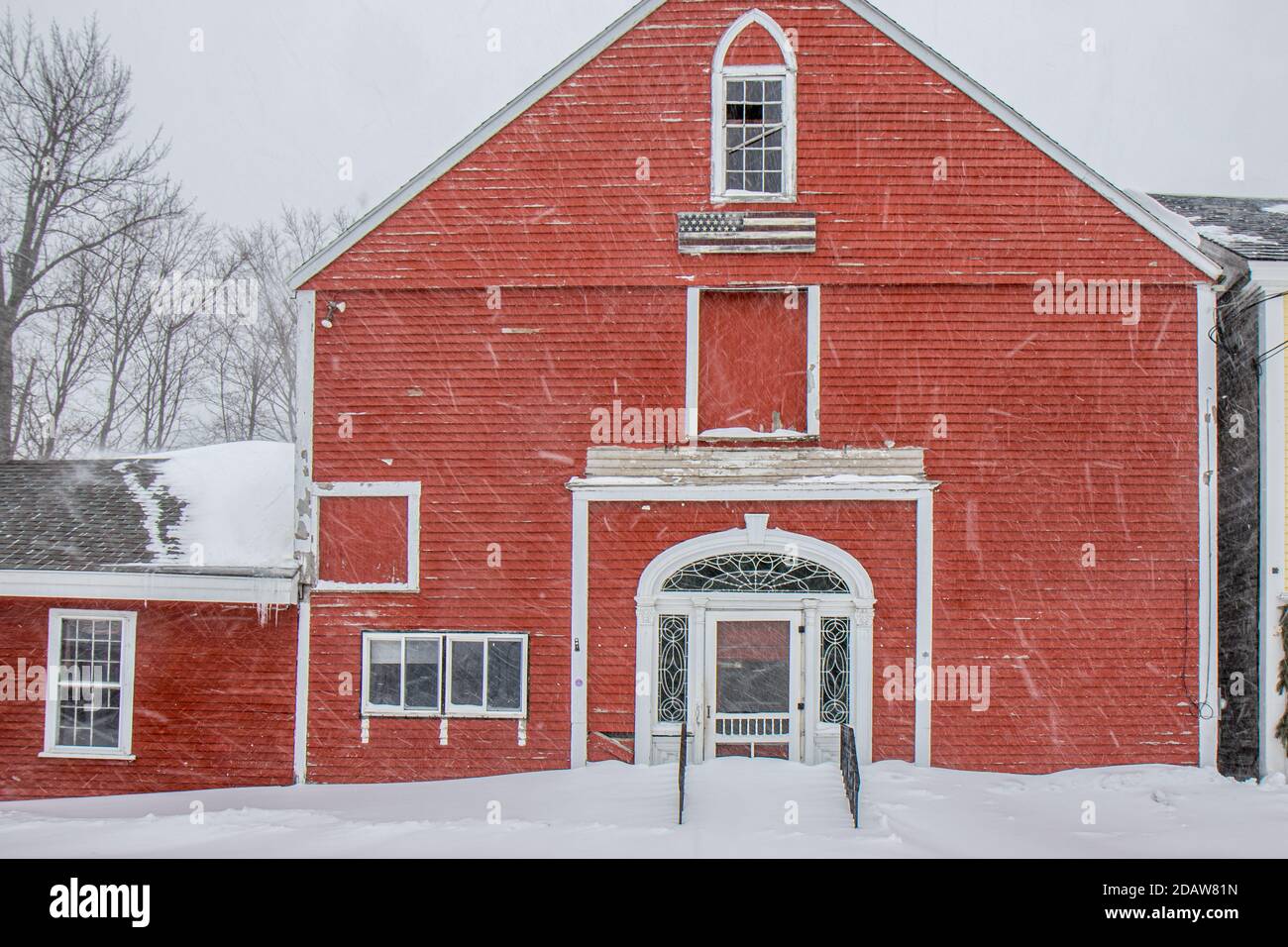 An old red barn in the center of Templeton, Massachusetts now turned