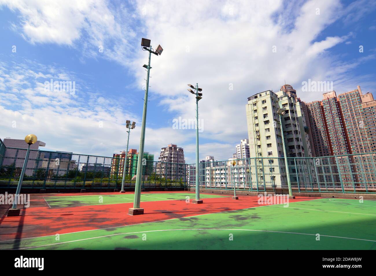 Rooftop sports courts, Shek Lei Commercial Centre, Kwai Chung, Hong Kong Stock Photo