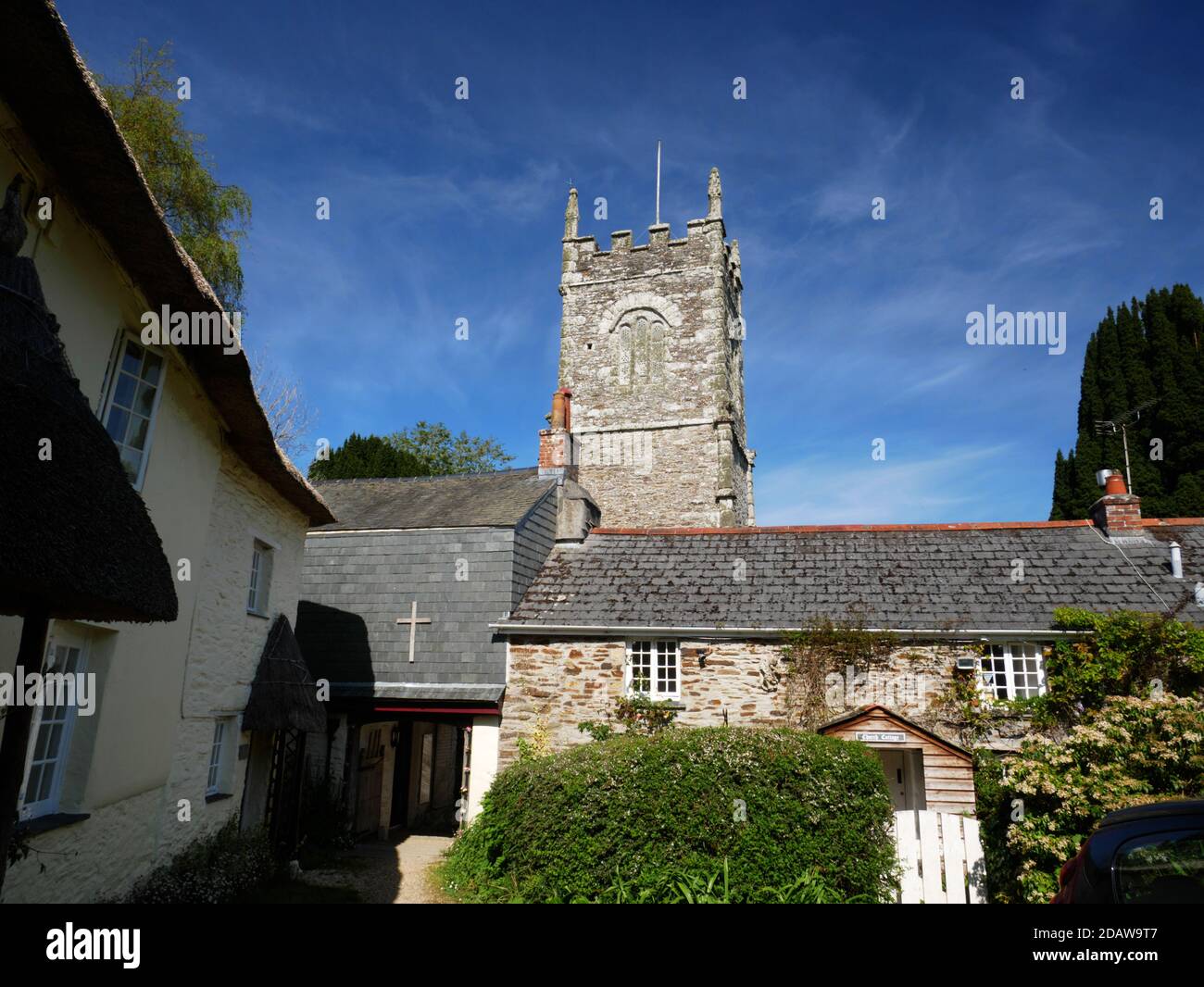 Cottages and church at St Clements, Truro, Cornwall. Stock Photo