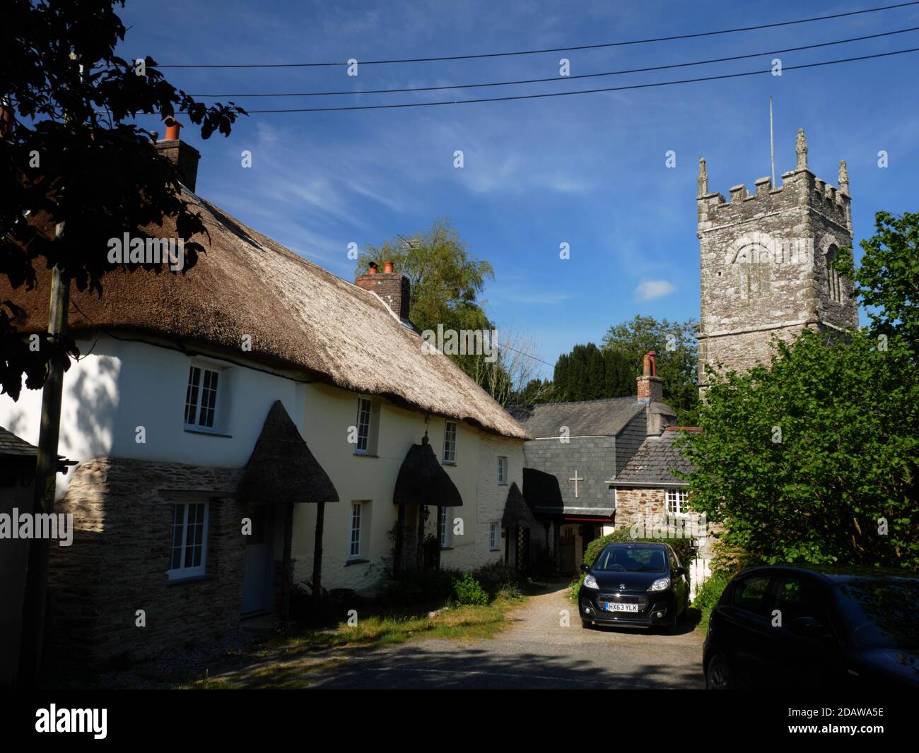 Cottages and church at St Clements, Truro, Cornwall. Stock Photo
