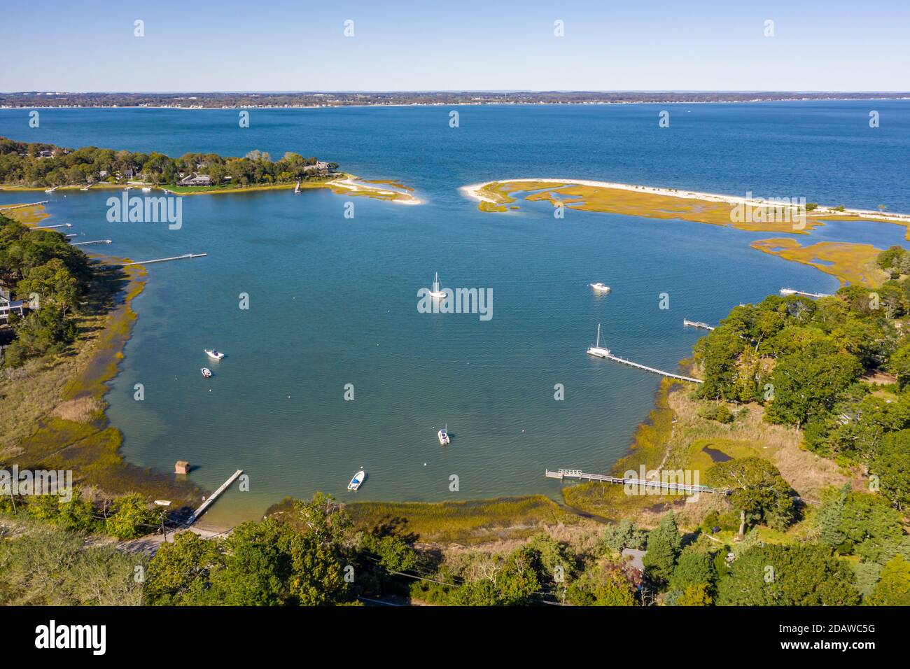 Aerial view of Wehrman pond, Red creek pond and Peconic RIver area
