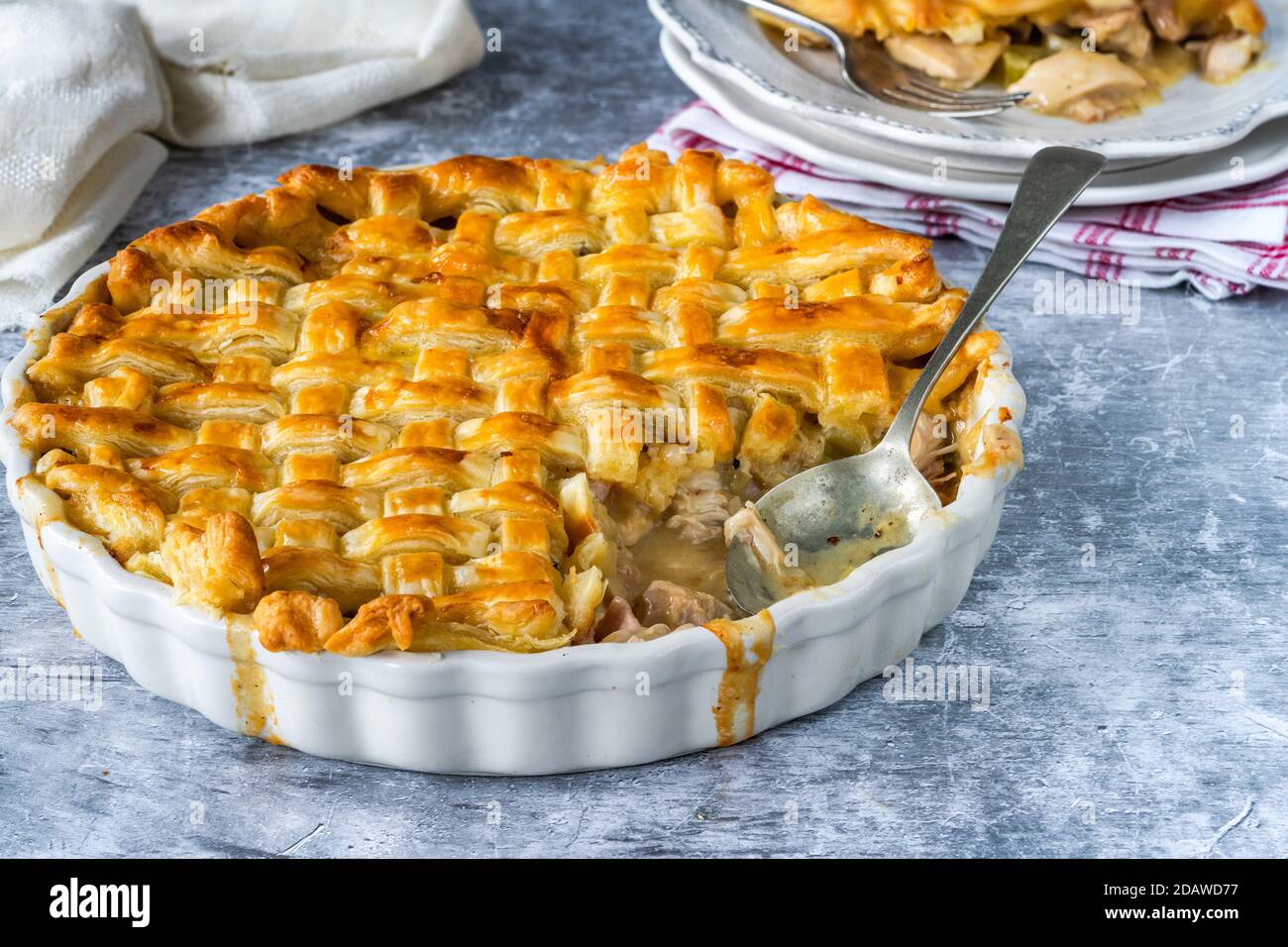Chicken and bacon pie with lattice puff pastry Stock Photo Alamy