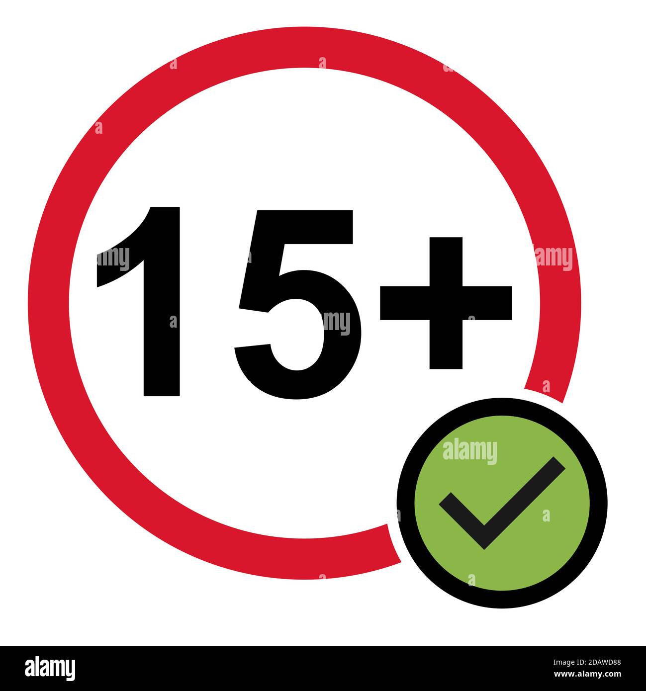 15+ do´s restriction flat sign isolated on white background. Age limit symbol. No under fifteen