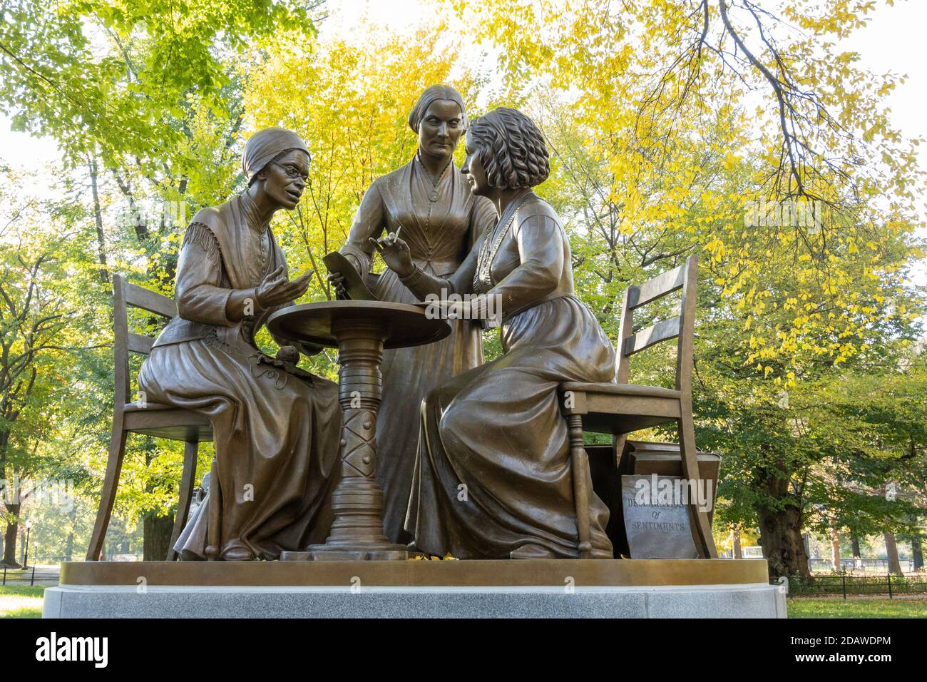 Women's Rights Pioneers monument located on Literary Walk in Central Park, New York City, USA Stock Photo