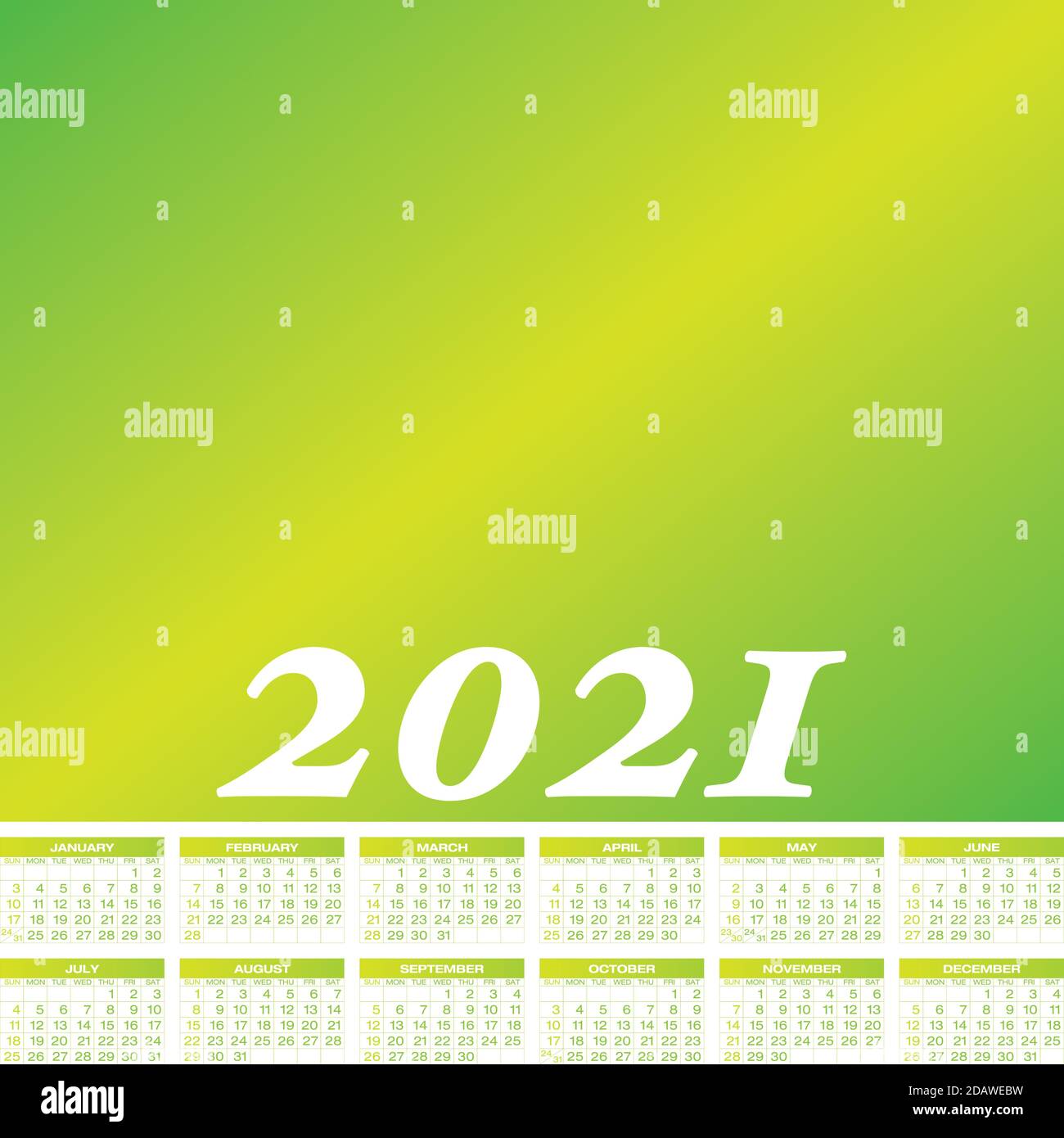 Calendar for year 2021, in vector format. Stock Vector