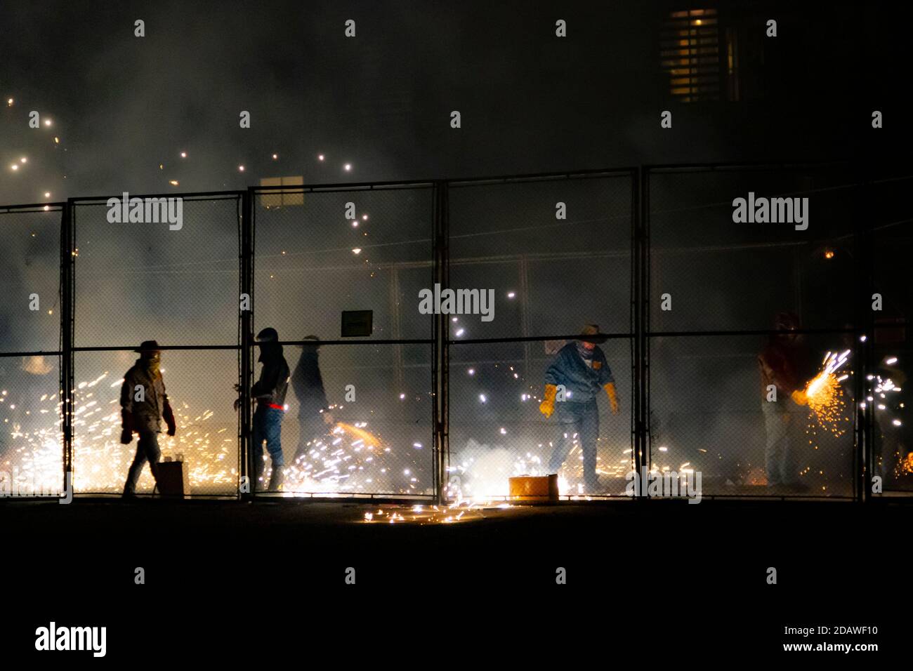 Fireworks from a traditional festival in Valencia called "cordá". Men