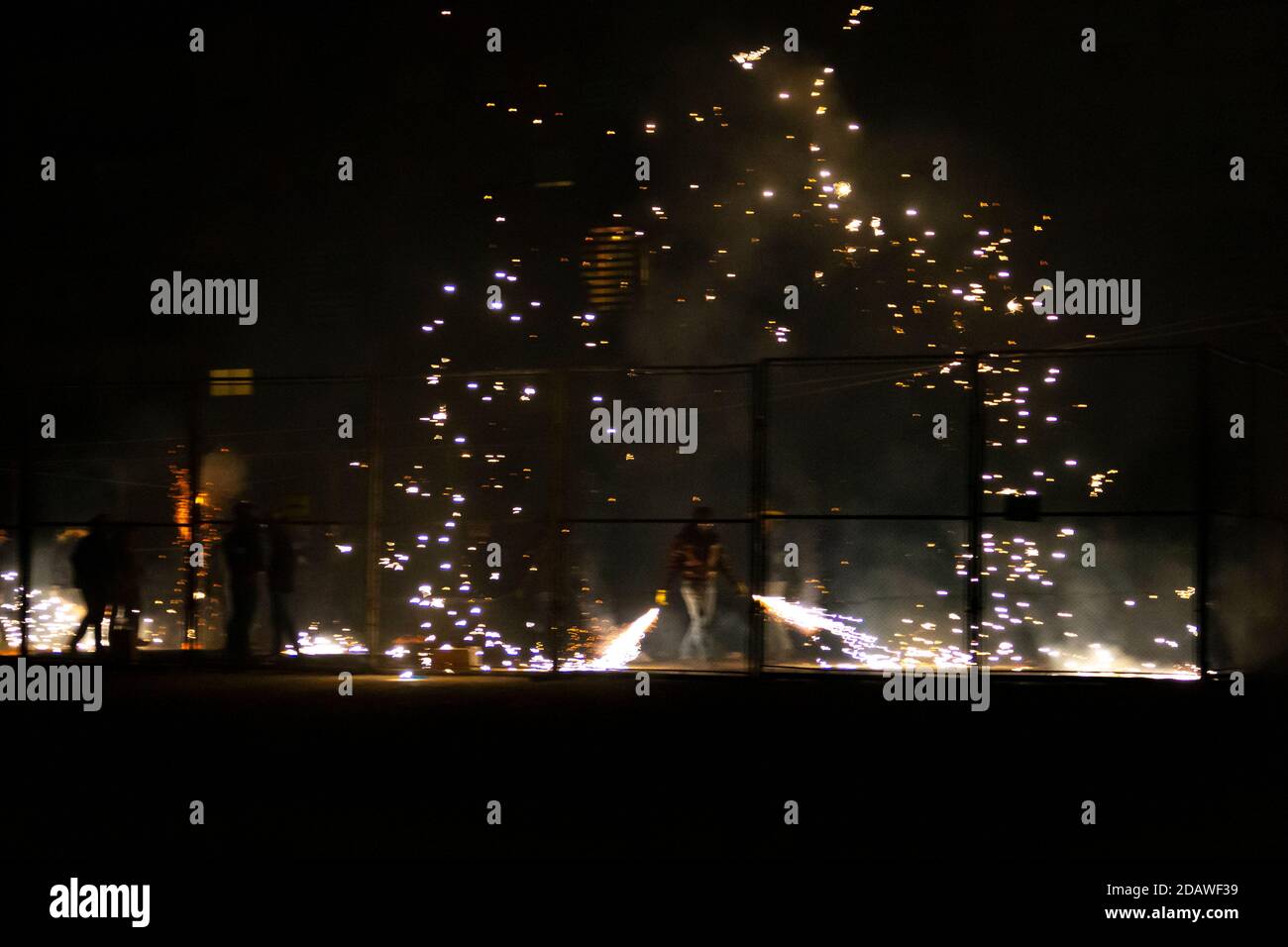 Fireworks from a traditional festival in Valencia called "cordá". Men