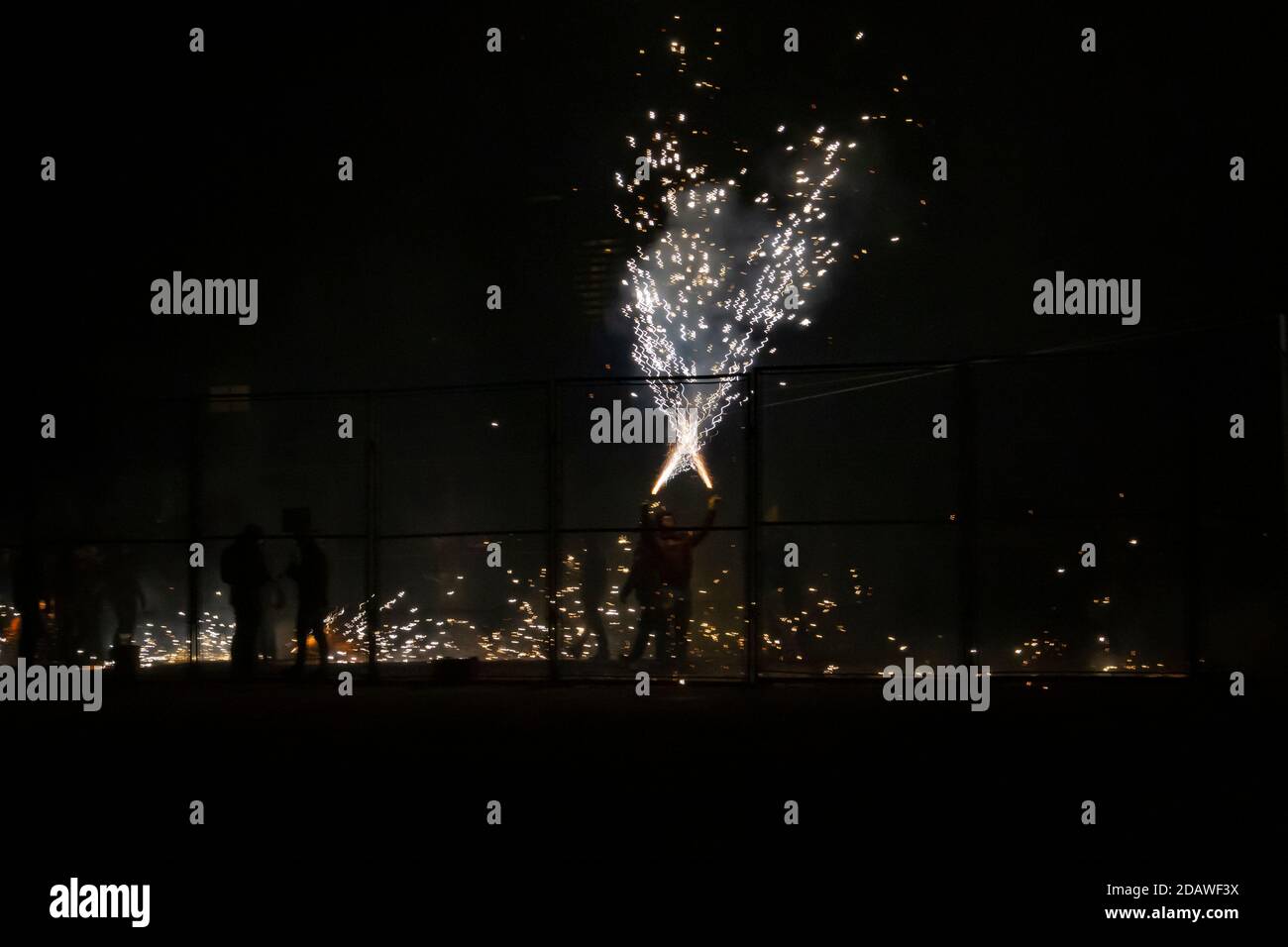 Fireworks from a traditional festival in Valencia called "cordá". Men