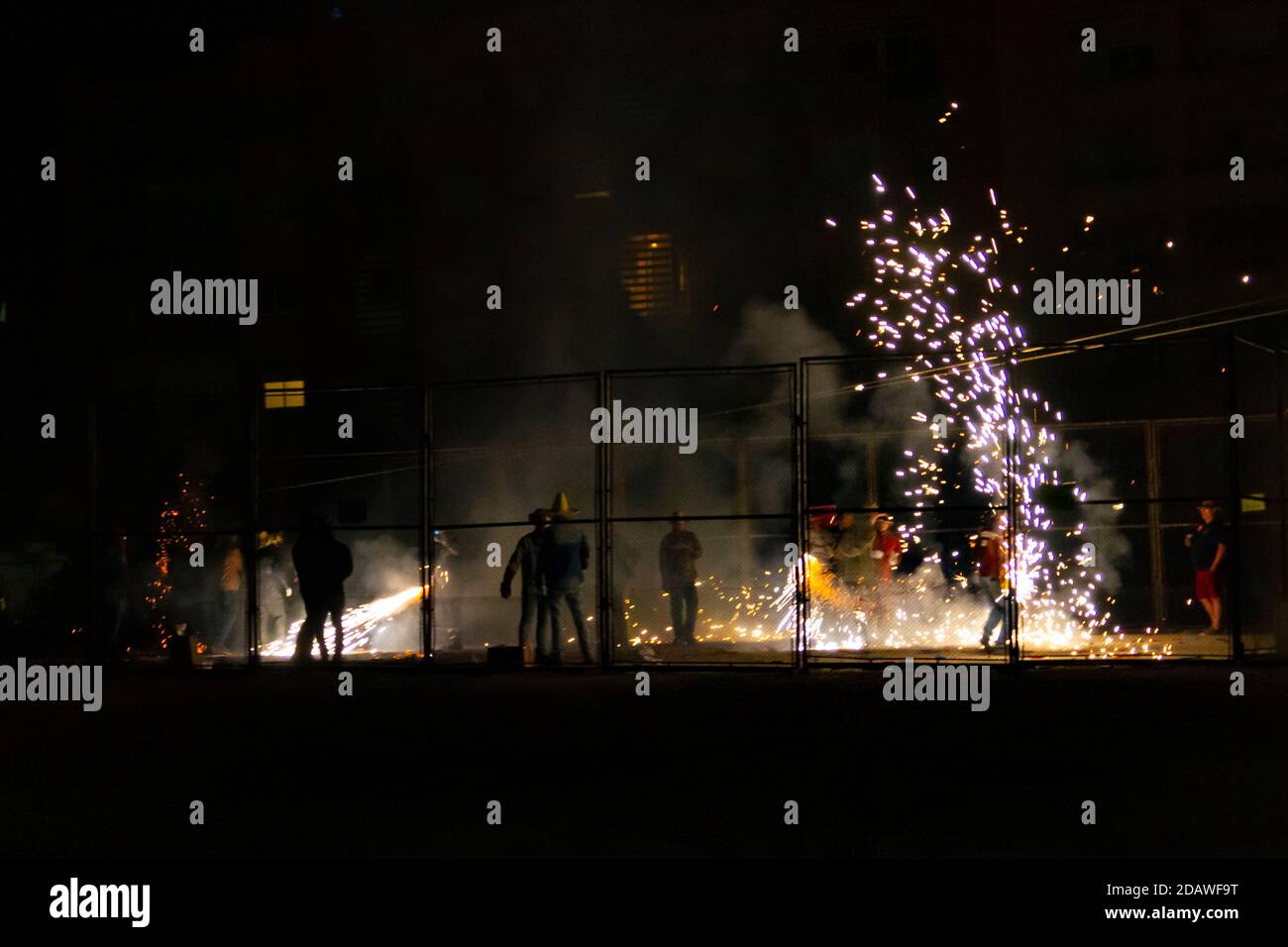 Fireworks from a traditional festival in Valencia called "cordá". Men