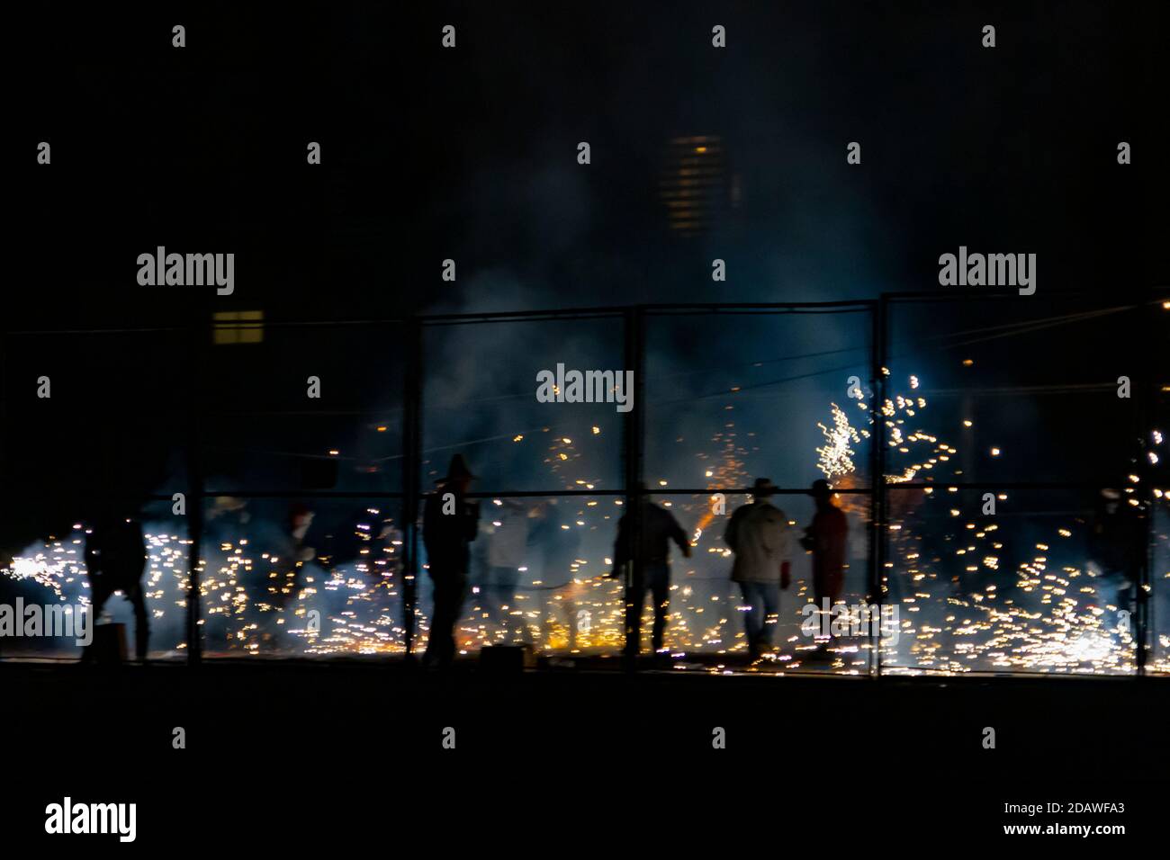 Fireworks from a traditional festival in Valencia called "cordá". Men