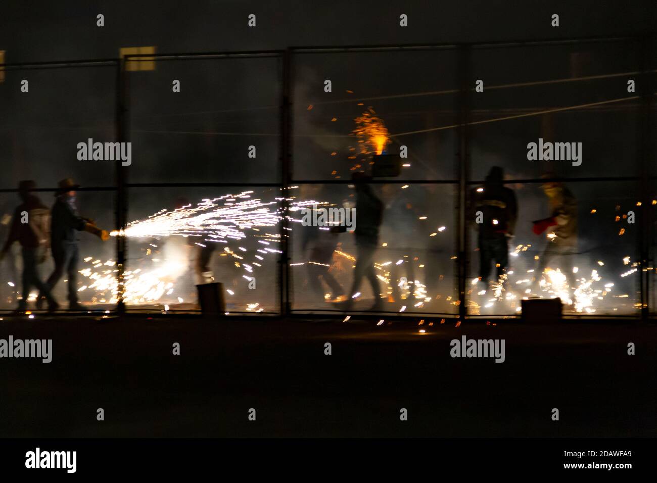Fireworks from a traditional festival in Valencia called "cordá". Men