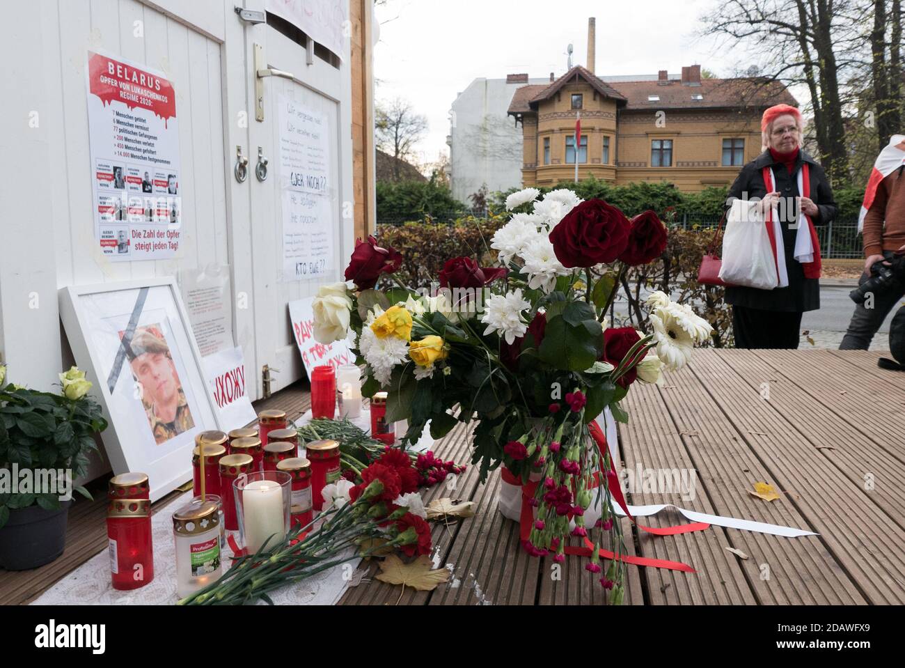 Activists have opened an 'Embassy of the Free Democratic Republic of Belarus' in a caravan outside of the official Belarusian embassy in Berlin, GER Stock Photo