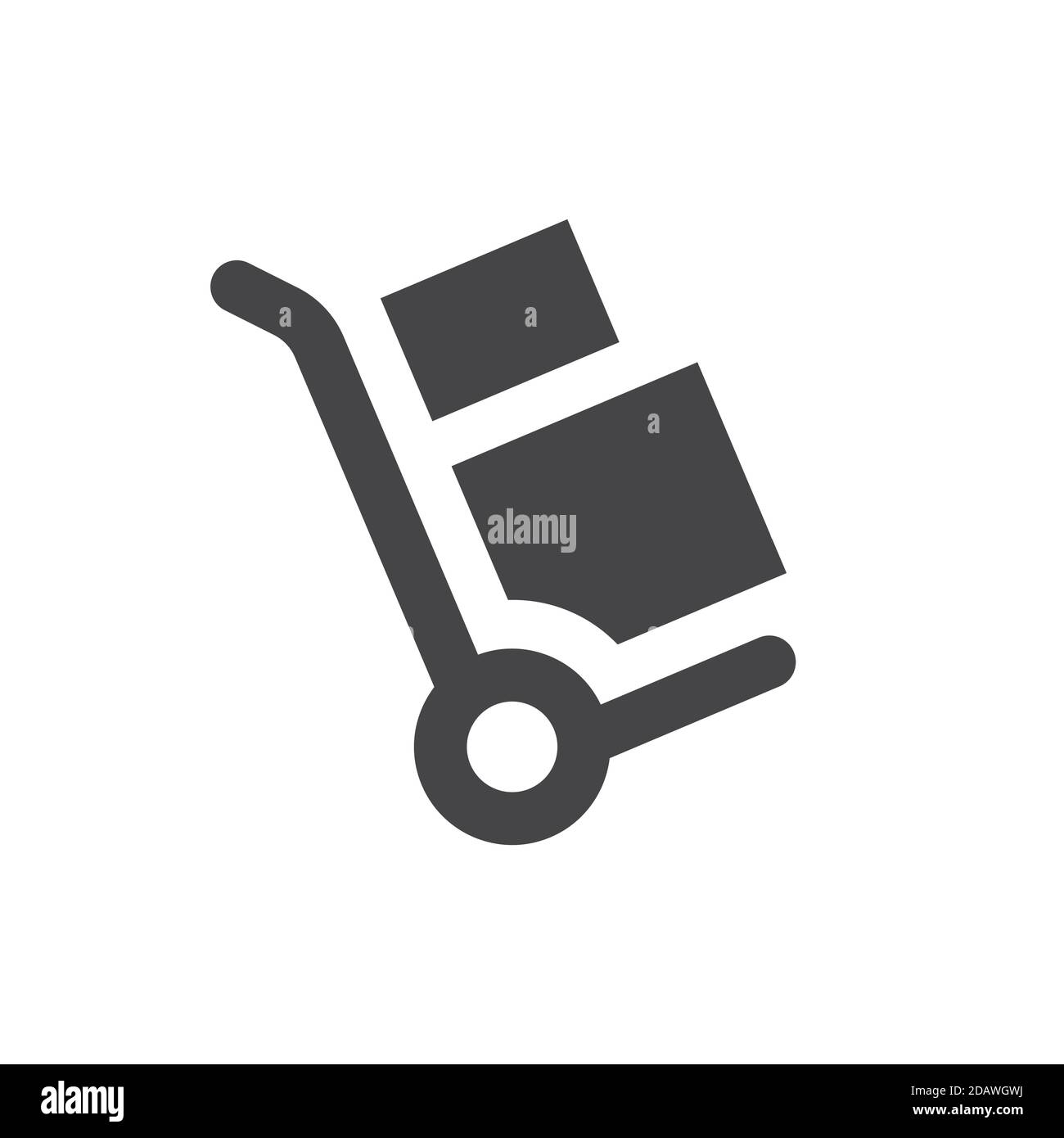 Trolley hand truck vector icon. Push cart with boxes simple symbol. Stock Vector