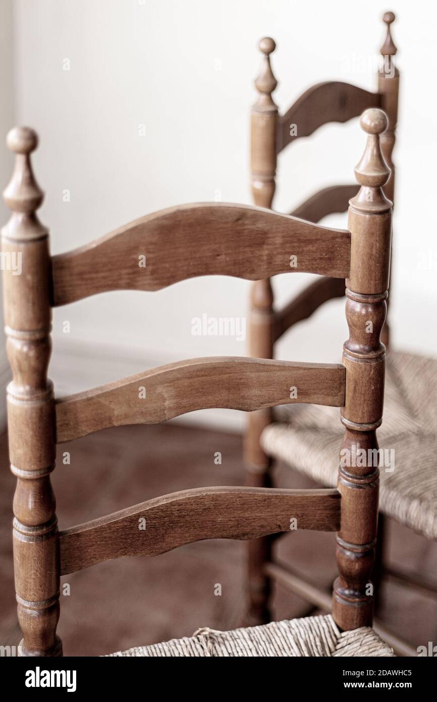 wooden and straw Súgán Irish chairs in kitchen Stock Photo Alamy