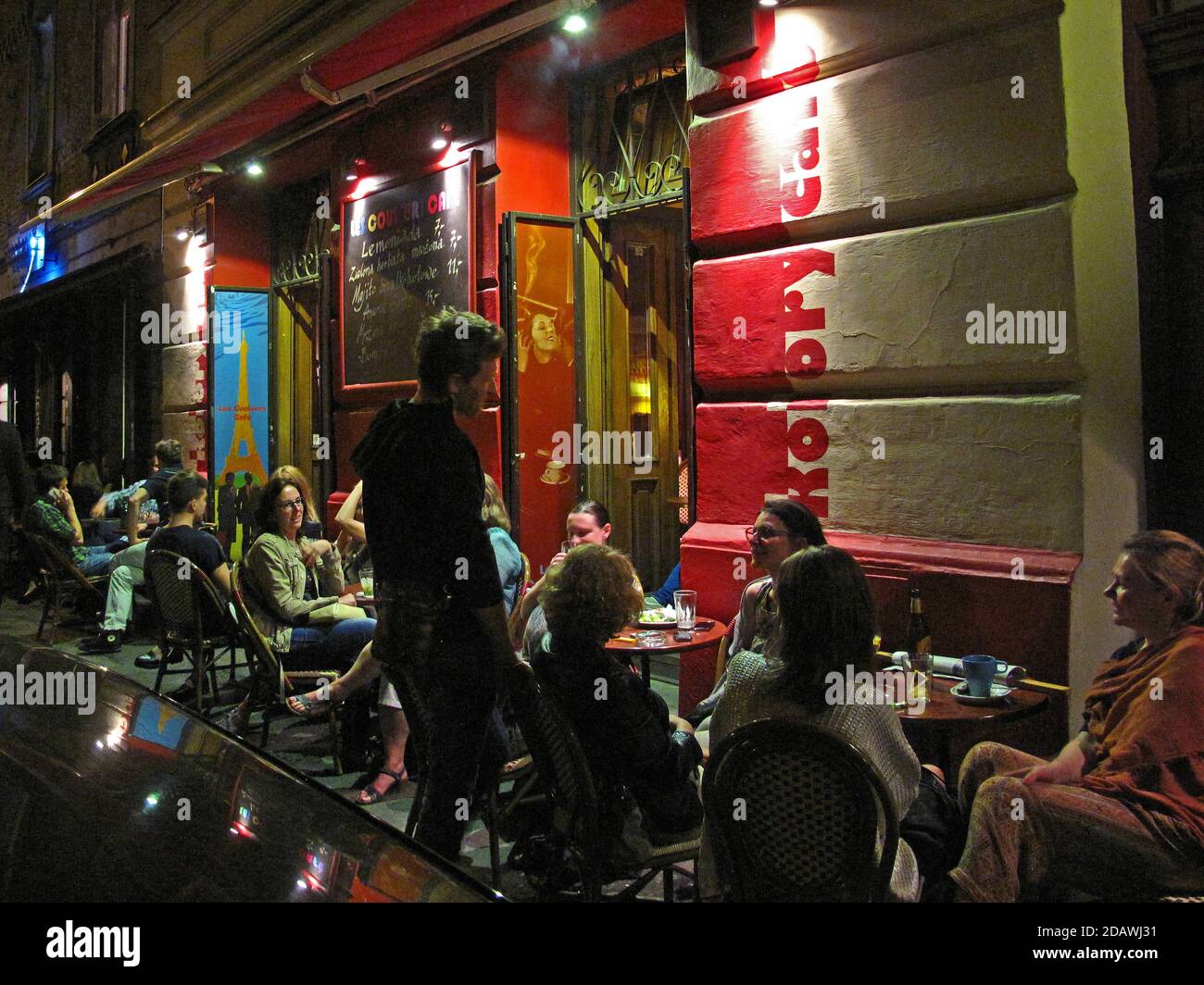 Restaurant Kolory Cafe in the evening in Kazimierz, Cracow. Stock Photo